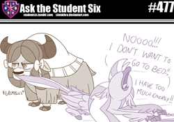 Size: 800x560 | Tagged: safe, artist:sintakhra, silverstream, yona, hippogriff, yak, tumblr:studentsix, g4, cute, diastreamies, eyeshadow, hyperactive, looking up, makeup, nose in the air, open mouth, tail, tail pull, tantrum, tired, tongue out, tumblr, unamused, yona is not amused, yonadorable