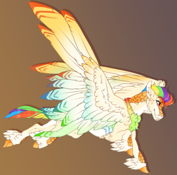 Size: 2087x2071 | Tagged: safe, artist:seffiron, oc, oc only, oc:bright burn, hybrid, pony, colored wings, colored wingtips, high res, magical lesbian spawn, male, offspring, parent:autumn blaze, parent:rainbow dash, solo