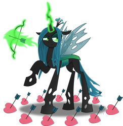 Size: 6680x6877 | Tagged: safe, artist:anime-equestria, queen chrysalis, changeling, changeling queen, g4, arrow, arrow through heart, bow, female, heart, levitation, magic, simple background, smiling, solo, telekinesis, transparent background, vector, wings