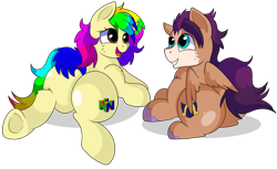 Size: 7700x4700 | Tagged: safe, artist:rainbowtashie, oc, oc:fast hooves, oc:rainbow tashie, clydesdale, earth pony, pegasus, pony, butt, commissioner:bigonionbean, cutie mark, extra thicc, female, flank, fusion, fusion:flash sentry, fusion:trouble shoes, lying down, male, mare, plot, simple background, stallion, the ass was fat, transparent background, writer:bigonionbean