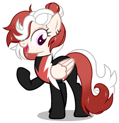 Size: 1337x1381 | Tagged: safe, artist:meimisuki, artist:rukemon, oc, oc only, oc:light flight, pegasus, pony, base used, clothes, commission, ear piercing, earring, eyebrow piercing, eyeshadow, female, jewelry, makeup, mare, open mouth, piercing, raised hoof, simple background, solo, the washouts, transparent background, uniform, washouts uniform