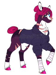 Size: 661x881 | Tagged: safe, artist:malinraf1615, fizzlepop berrytwist, tempest shadow, pony, unicorn, g4, alternate hairstyle, bandage, broken horn, clothes, eye scar, female, headcanon, hoodie, horn, horn ring, jewelry, mare, markings, raised hoof, redesign, ring, scar, simple background, solo, tape, transparent background, unshorn fetlocks, wedding ring