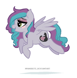 Size: 480x488 | Tagged: safe, artist:hippykat13, artist:sabokat, oc, oc:kitty sweet, pegasus, pony, base used, blushing, cute, flying, freckles, lidded eyes, long hair, open mouth, younger