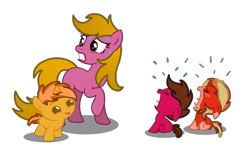 Size: 1161x702 | Tagged: safe, artist:small-brooke1998, oc, oc only, oc:apricot, oc:sol, earth pony, pony, unicorn, age progression, age regression, age swap, baby, baby pony, base used, colt, crying, eyes closed, female, filly, gritted teeth, male, nervous, open mouth, raised hoof, role reversal, simple background, smiling, sweat, sweatdrops, transparent background