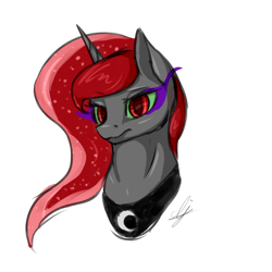 Size: 2000x2000 | Tagged: safe, artist:cleoziep, princess luna, alicorn, pony, g4, color change, corrupted, corrupted luna, corruptuna, dark luna, dark magic, ethereal mane, female, high res, magic, peytral, simple background, solo, sombra eyes, starry mane, transparent background