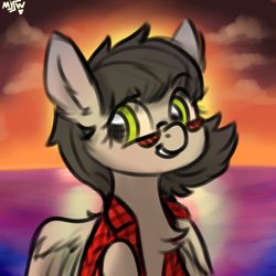 Size: 3000x3000 | Tagged: safe, artist:mjsw, oc, oc only, oc:krisstilberry, pegasus, pony, clothes, female, high res, mare, ocean, sketch, solo, sunset