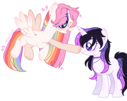 Size: 1024x820 | Tagged: safe, artist:fliyingrainbow, artist:tears2shed, oc, oc:flying rainbow, oc:twinkle tones, pegasus, pony, boop, female, flying, mare, simple background, transparent background