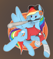 Size: 5776x6411 | Tagged: safe, artist:suchalmy, rainbow dash, pegasus, pony, g4, baseball bat, crossover, mouth hold, parody, rainbow scout, scout (tf2), team fortress 2