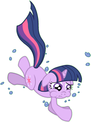 Size: 923x1233 | Tagged: safe, artist:scinstigator, artist:scintillant-h, twilight sparkle, pony, unicorn, g4, asphyxiation, drowning, female, floppy ears, horn, mare, multicolored mane, multicolored tail, puffy cheeks, purple eyes, simple background, solo, swimming, tail, transparent background, underwater, unicorn twilight