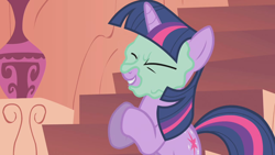 Size: 1280x720 | Tagged: safe, screencap, twilight sparkle, pony, unicorn, g4, look before you sleep, season 1, face mask, female, golden oaks library, mare, mask, mud mask, solo, unicorn twilight