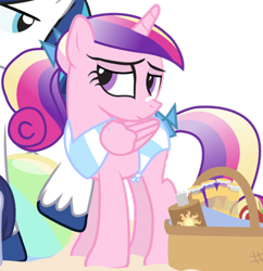 Size: 1106x1141 | Tagged: safe, artist:dm29, princess cadance, shining armor, alicorn, pony, g4, basket, bedroom eyes, bikini, clothes, cropped, female, mare, simple background, solo focus, sunscreen, swimsuit, teen princess cadance, transparent background