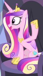 Size: 642x1129 | Tagged: safe, screencap, princess cadance, alicorn, pony, equestria games (episode), g4, season 4, concave belly, cropped, cute, cutedance, female, hoof shoes, looking sideways, mare, princess shoes, sitting, slender, solo, thin, waving