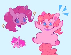 Size: 1246x972 | Tagged: safe, artist:10uhh, pinkie pie, earth pony, pony, g4, blue background, bust, cute, diapinkes, emanata, female, mare, no pupils, open mouth, portrait, simple background, solo