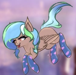 Size: 400x399 | Tagged: safe, artist:nel_liddell, oc, oc only, pegasus, pony, clothes, flying, open mouth, pegasus oc, socks, solo, wings
