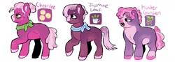 Size: 1280x458 | Tagged: safe, artist:mylittlegami, cheerilee, jasmine leaf, oc, oc:kinder garden, earth pony, pony, g4, female, headcanon, mare, siblings, simple background, sisters, white background