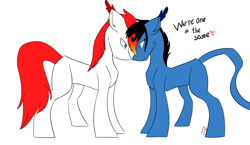 Size: 3213x1867 | Tagged: safe, artist:toptian, oc, oc only, earth pony, pony, earth pony oc, gay, heart, looking at each other, male, oc x oc, shipping, simple background, stallion, talking, white background