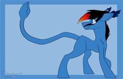 Size: 3049x1966 | Tagged: safe, artist:toptian, oc, oc only, monster pony, pony, abstract background, augmented tail, looking back, male, raised hoof, smiling, stallion