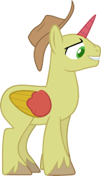 Size: 1170x2035 | Tagged: safe, artist:pegasski, oc, oc only, alicorn, pony, g4, the perfect pear, alicorn oc, bald, base, grin, hat, horn, male, simple background, smiling, solo, stallion, transparent background, two toned wings, unshorn fetlocks, wings