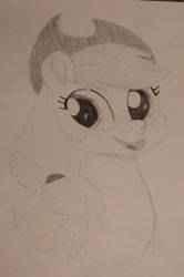 Size: 1219x1836 | Tagged: safe, artist:raindasher14, applejack, earth pony, pony, g4, bust, female, pencil drawing, photo, sketch, solo, traditional art