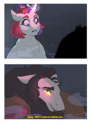 Size: 1896x2604 | Tagged: safe, artist:yozora122, moondancer, scorpan, pony, unicorn, g4, comic, light spell, magic, subtitles