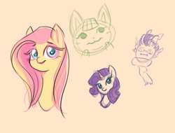 Size: 1250x950 | Tagged: safe, artist:hippykat13, artist:sabokat, fluttershy, rarity, cat, pegasus, pony, unicorn, g4, animal crossing, eridan ampora, homestuck, merry (animal crossing), sketch, sketch dump