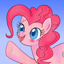Size: 800x800 | Tagged: safe, artist:aritimas, pinkie pie, earth pony, pony, g4, blushing, bust, cute, diapinkes, female, gradient background, mare, open mouth, portrait, solo