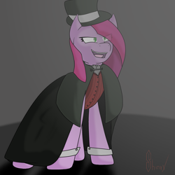 Size: 2449x2449 | Tagged: safe, artist:shinxx24, pinkie pie, earth pony, pony, g4, cape, clothes, crossover, dr jekyll and mr hyde, eye clipping through hair, female, hat, high res, mare, mr hyde, pinkamena diane pie, solo, top hat, vest
