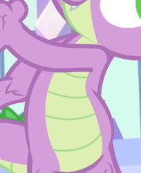Size: 416x511 | Tagged: safe, screencap, spike, dragon, equestria games (episode), g4, belly, cropped, male, pictures of bellies, smiling, solo
