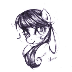 Size: 600x600 | Tagged: safe, artist:derpiihooves, octavia melody, earth pony, pony, g4, bust, female, grayscale, mare, monochrome, solo, traditional art