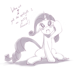 Size: 800x800 | Tagged: safe, artist:derpiihooves, rarity, pony, unicorn, g4, female, grayscale, mare, marshmelodrama, monochrome, no pupils, rarity being rarity, sketch, solo, teary eyes