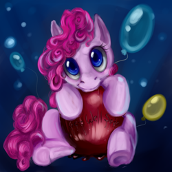 Size: 700x700 | Tagged: safe, artist:shad-o-ren, pinkie pie, earth pony, pony, g4, balloon, female, get well soon, mare, solo, underhoof