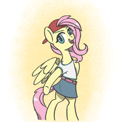 Size: 764x768 | Tagged: safe, artist:rainbow-douch, fluttershy, pony, g4, 90s grunge fluttershy, bipedal, clothes, female, gameloft interpretation, mare, simple background, solo