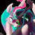 Size: 5340x5340 | Tagged: safe, artist:ja0822ck, princess celestia, queen chrysalis, alicorn, pony, g4, changeling feeding, cropped, duo, duo female, female, grin, mouth hold, smiling