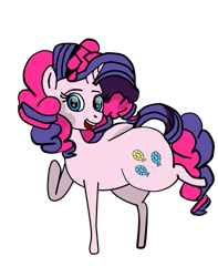 Size: 567x720 | Tagged: safe, artist:twistedscribble, pinkie pie, rarity, oc, earth pony, pony, unicorn, g4, butt, commissioner:bigonionbean, extra thicc, female, flank, fusion, mare, plot, simple background, transparent background, writer:bigonionbean