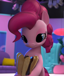 Size: 651x767 | Tagged: safe, screencap, pinkie pie, earth pony, pony, g4, hello pinkie pie, cropped, cute, eclair, female, food, mare, sad, sadorable, solo