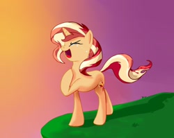 Size: 1280x1020 | Tagged: safe, artist:thebarredoneoncemore, sunset shimmer, pony, unicorn, g4, crying, eyes closed, female, mare, singing, solo, tears of joy