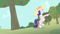 Size: 1280x720 | Tagged: safe, screencap, rarity, pony, unicorn, g4, simple ways, apple, apple tree, boots, dancing, female, hat, mare, shoes, solo, tree