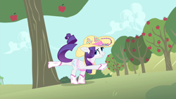 Size: 1280x720 | Tagged: safe, screencap, rarity, pony, unicorn, g4, simple ways, apple, apple tree, boots, female, hat, kicking, mare, shoes, solo, tree