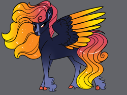 Size: 2800x2100 | Tagged: safe, artist:loryska, oc, oc only, hybrid, pony, female, gray background, high res, parent:autumn blaze, parent:king sombra, simple background, solo, two toned wings, unshorn fetlocks, wings