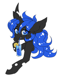 Size: 1408x1808 | Tagged: safe, artist:st. oni, oc, oc only, oc:blue visions, changeling, changeling queen, blue changeling, bust, changeling oc, changeling queen oc, colored, drinking, drinking straw, female, flat colors, portrait, simple background, solo, transparent background