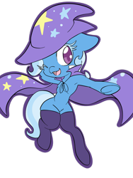 Size: 1536x2048 | Tagged: safe, artist:steelsoul, trixie, pony, g4, armpits, cape, clothes, featureless crotch, female, filly, filly trixie, frog (hoof), hat, open mouth, simple background, socks, solo, transparent background, trixie's cape, trixie's hat, underhoof, younger