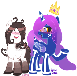 Size: 2900x2850 | Tagged: safe, artist:pasteldraws, oc, oc:queen-nebula, earth pony, original species, pony, base used, blushing, crown, crush, female, flowing mane, flowing tail, high res, jewelry, lesbian, queen, regalia, simple background, transparent background