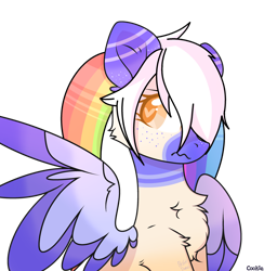 Size: 2908x2980 | Tagged: safe, artist:pasteldraws, oc, oc only, oc:cirrus duvet, pegasus, pony, base used, comfort oc, comfort pony, cute, fluffy, freckles, high res, multicolored hair, pigtails, rainbow hair, simple background, solo, transparent background