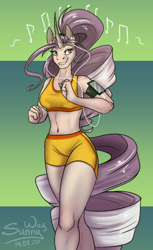 Size: 732x1200 | Tagged: safe, artist:sunny way, oc, oc only, oc:sumac spirit, unicorn, anthro, female, horn, mare, muscles, music, patreon, patreon reward, run, running, sketch, smiling, solo, sports, workout