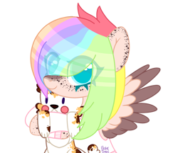 Size: 2900x2500 | Tagged: safe, artist:pasteldraws, oc, oc only, cat, pegasus, pony, base used, clothes, cute, freckles, high res, hoodie, multicolored hair, rainbow hair, redesign, simple background, solo, transparent background