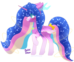 Size: 3750x3150 | Tagged: safe, artist:pasteldraws, oc, oc only, oc:princess nova, alicorn, pony, base used, blushing, concave belly, constellation, constellation hair, cute, flowing mane, flowing tail, freckles, glowing, high res, jewelry, nexgen, next generation, planet, princess, redraw, ring, simple background, solo, souls, space, space princess, stars, transparent background