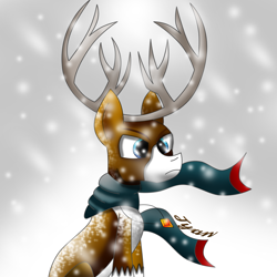 Size: 1000x1000 | Tagged: safe, artist:tyandagaart, oc, oc only, oc:tyandaga, deer, deer oc, non-pony oc, snow, solo, wind