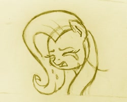 Size: 1080x871 | Tagged: safe, alternate version, artist:fernandojc-draftsman, part of a set, fluttershy, pegasus, pony, g4, bust, crying, eyes closed, female, lineart, mare, monochrome, open mouth, sad, solo, traditional art