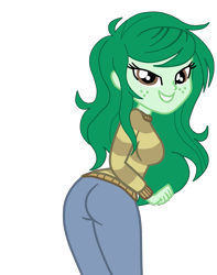 Size: 1281x1624 | Tagged: safe, artist:gmaplay, wallflower blush, equestria girls, g4, my little pony equestria girls: better together, ass, bedroom eyes, breasts, butt, female, looking at you, looking back, looking back at you, seductive, seductive pose, simple background, smiling, solo, transparent background, wallflower butt