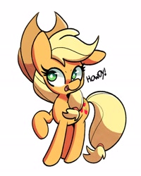 Size: 2500x3125 | Tagged: safe, artist:kindakismet, applejack, earth pony, pony, g4, cowboy hat, dialogue, female, hat, high res, howdy, mare, open mouth, simple background, solo, white background